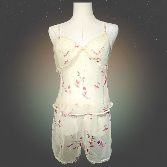 Calvin Klein Other - Y2K Calvin Klein Womens M Lingerie Set Butter Yellow Coquette Sheer Lace Floral‎